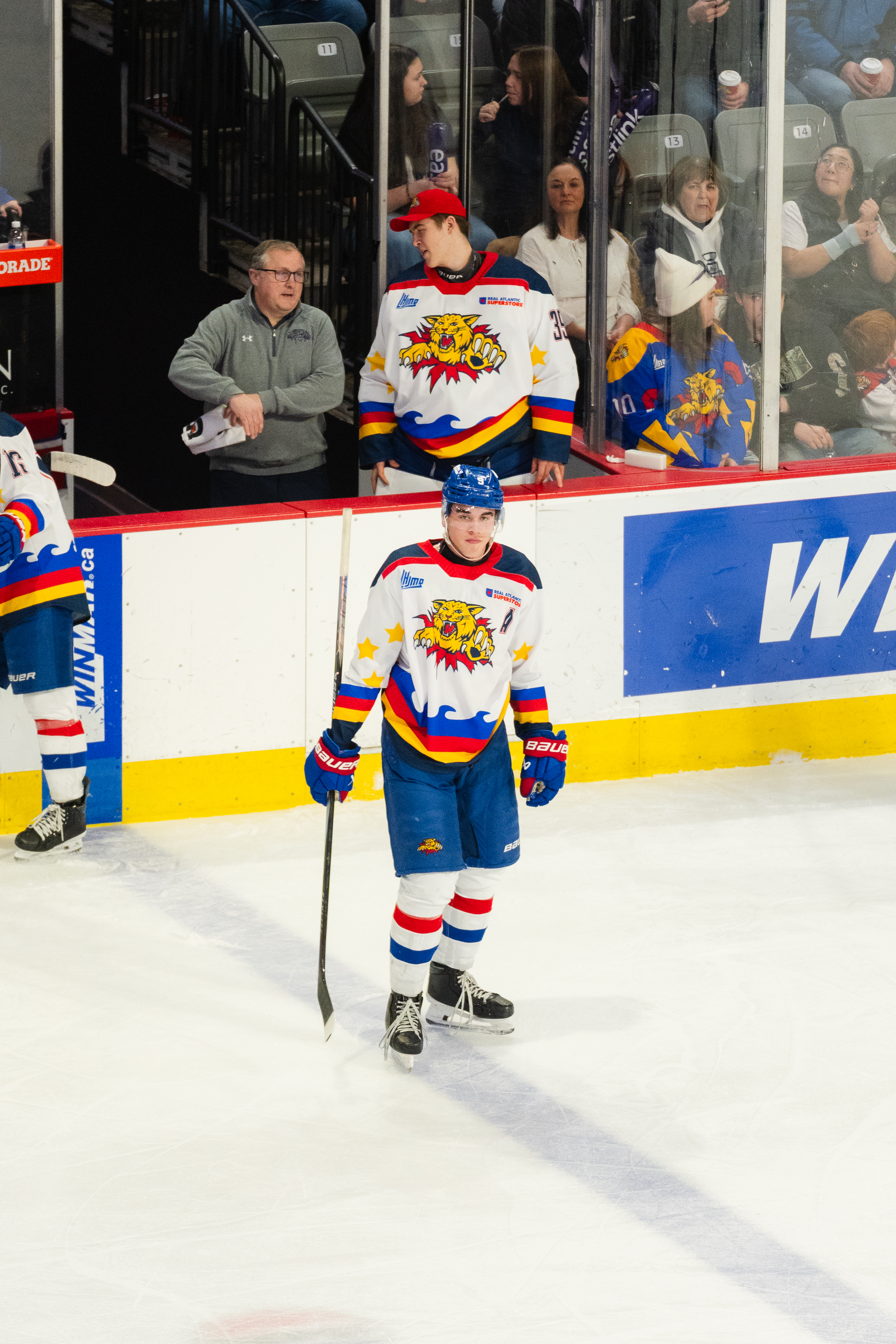Moncton Wildcats player in the Real Atlantic Superstore community jersey designed by Jack Livingstone — Moncton, NB