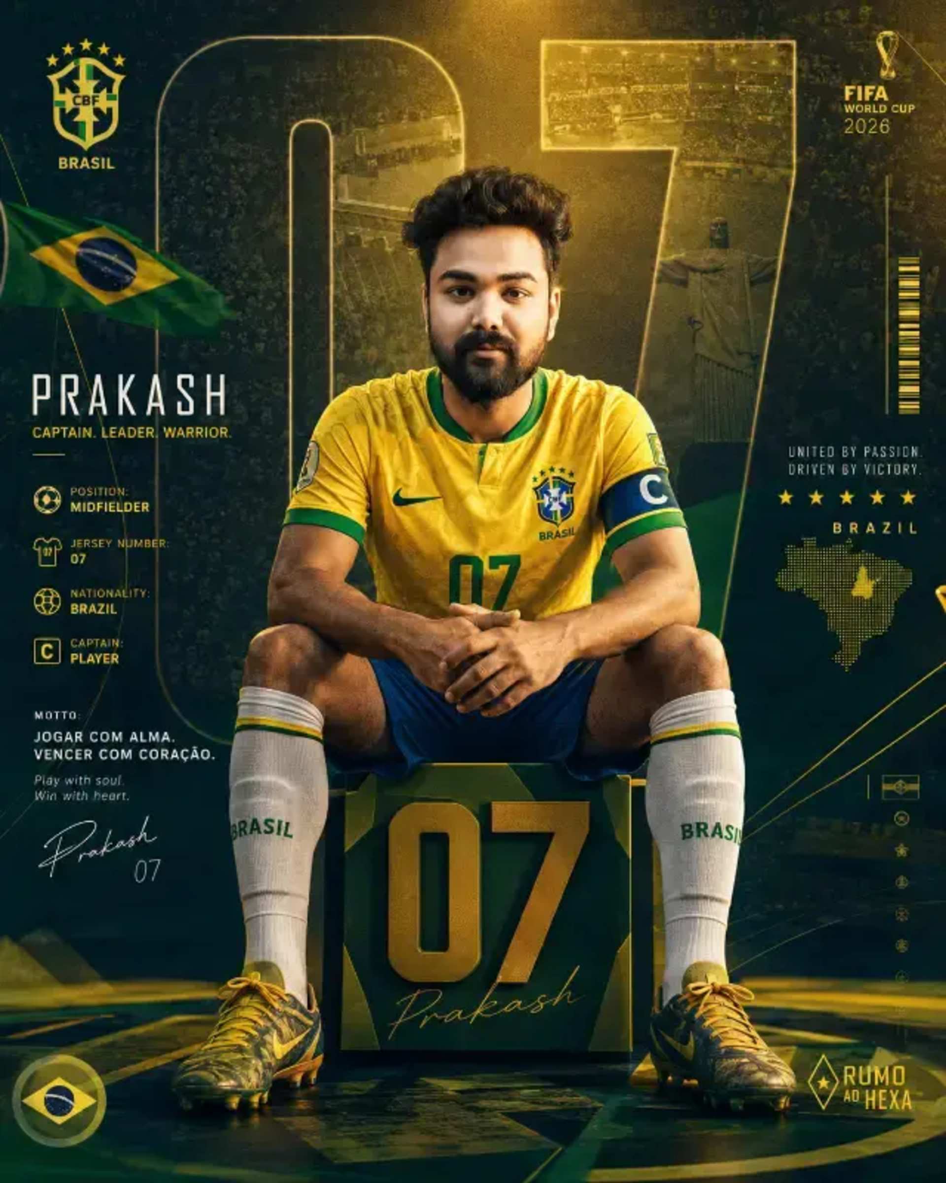 Custom World Cup 2026 Football Star Poster prompt - FIFA World Cup 2026, Football Player Poster, Custom Sports Portrait, Athlete Campaign, National Team Jersey, Football Club Poster, Cinematic Sports Photography, Premium Editorial Image, Player Profile Poster, AI Identity Preservation