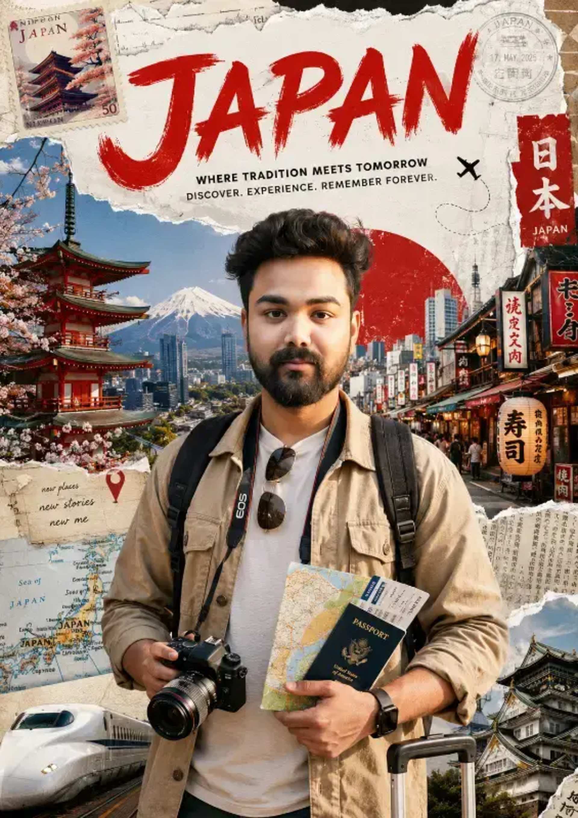 Travel: Premium Editorial Poster prompt - editorial travel poster, luxury tourism advertising, [COUNTRY] cultural exploration, photorealistic identity preservation, travel photography collage, cinematic destination poster, modern magazine design, iconic landmarks art