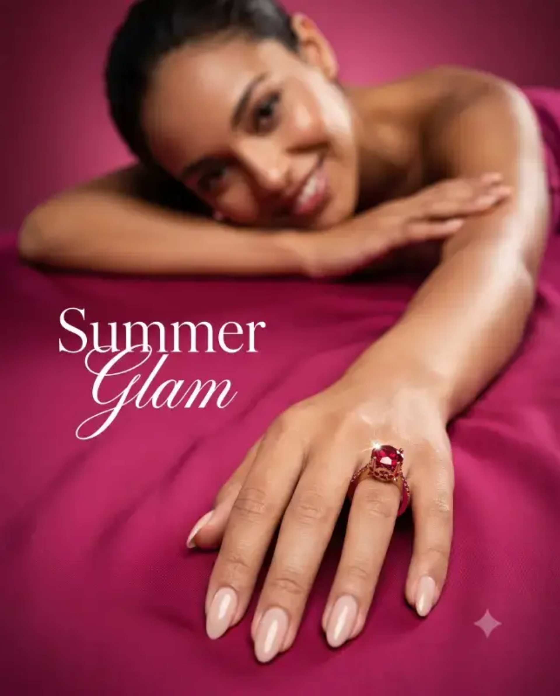 Luxury Jewelry Portrait: Woman, Floral Ring - AI Prompt by Prompts Hub Luxury Jewelry Portrait: Woman, Floral Ring prompt - high-fashion portrait, jewelry advertising, floral cocktail ring, luxury jewelry, confident woman portrait, manicured nails, studio lighting, shallow depth of field, photorealistic portrait, editorial photography