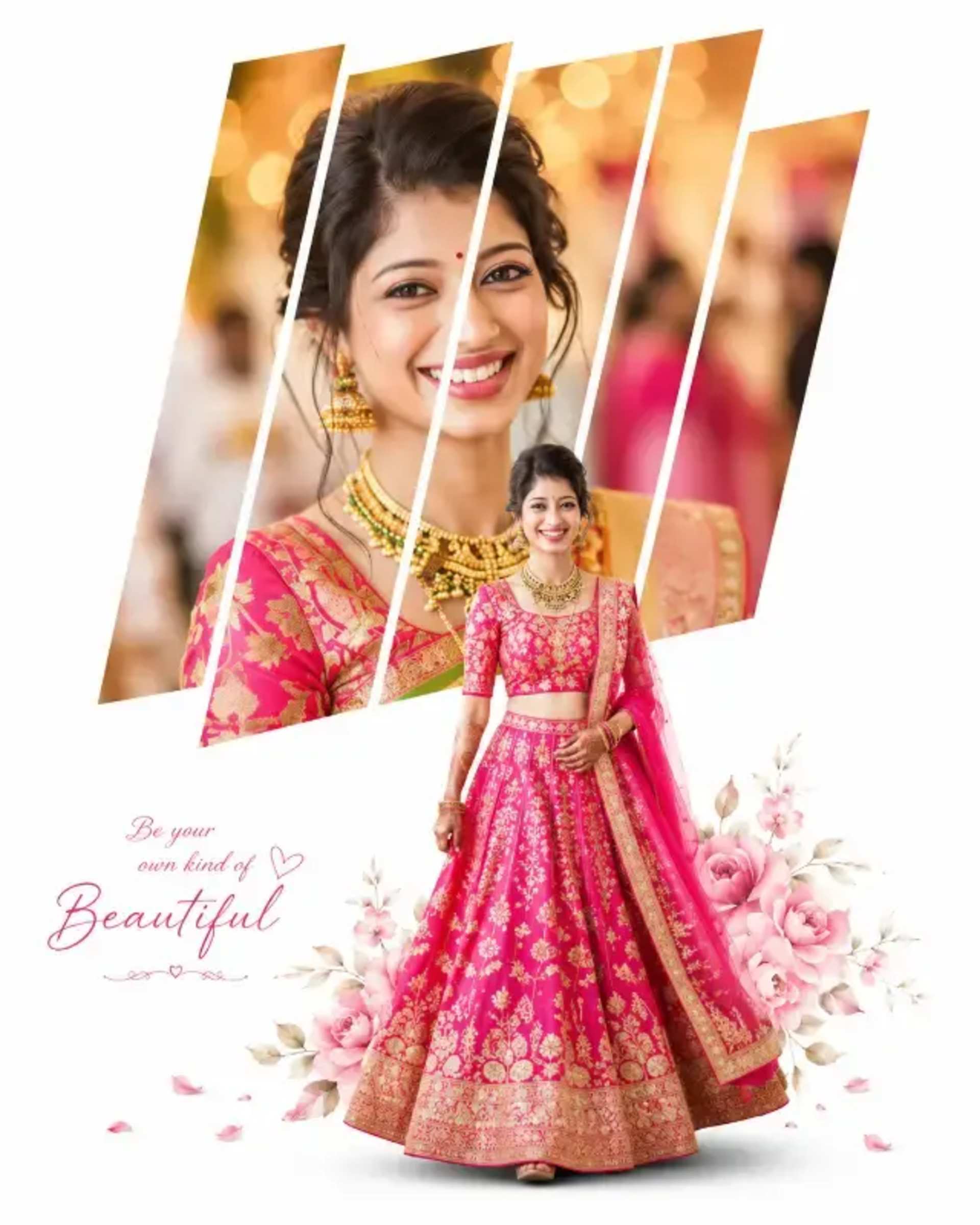 Personalize Indian Bridal AI Photo-Collage prompt - indian wedding, bridal portrait, ai photo collage, face swap, personalized art, custom image, lehenga design, digital artwork, wedding gift