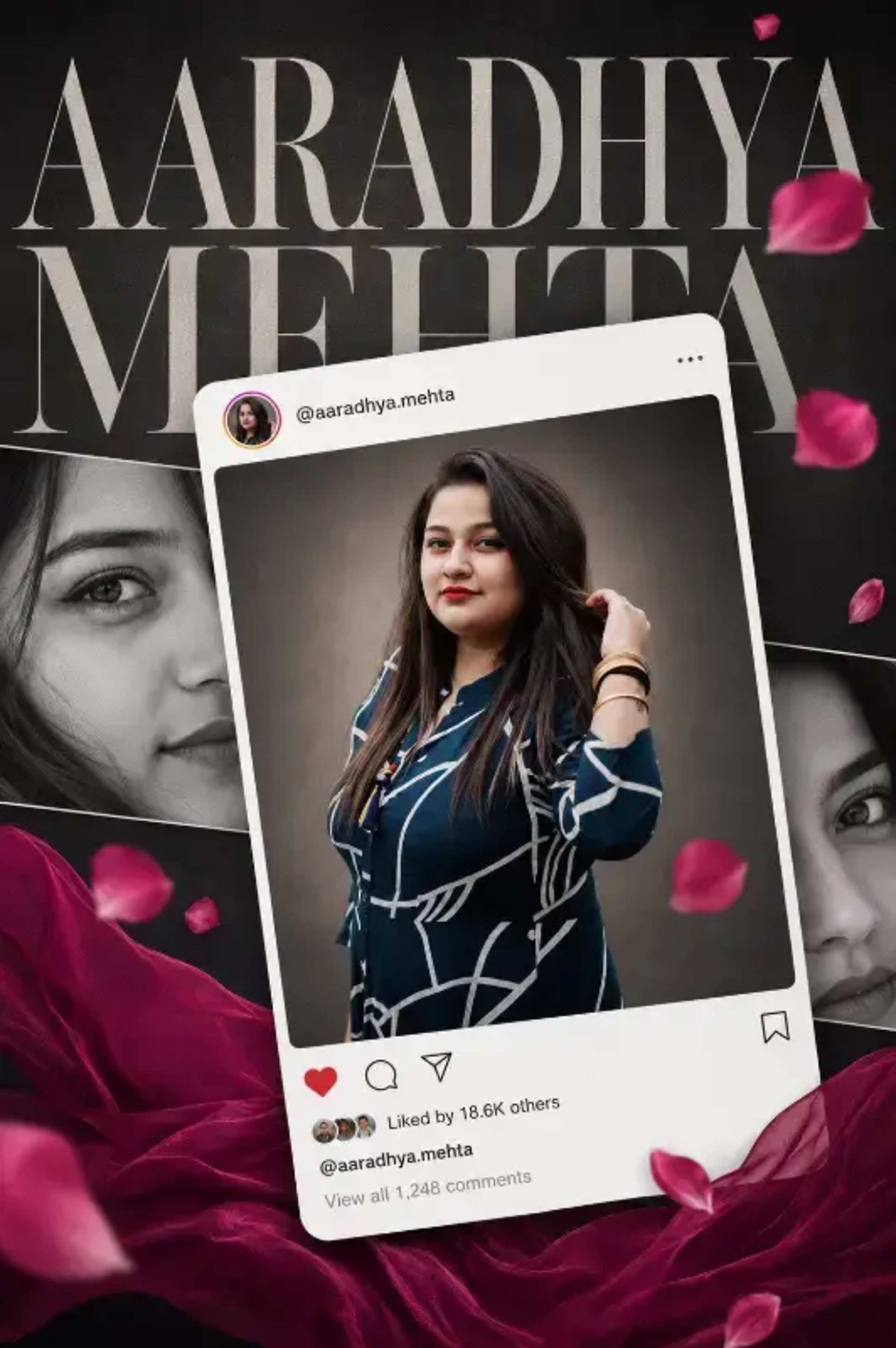 Luxury Instagram Fashion Portrait Poster AI Prompt prompt - AI portrait generator, Instagram poster, fashion editorial, Indian festive styling, personal branding, custom social media art, identity preservation AI, luxury AI art