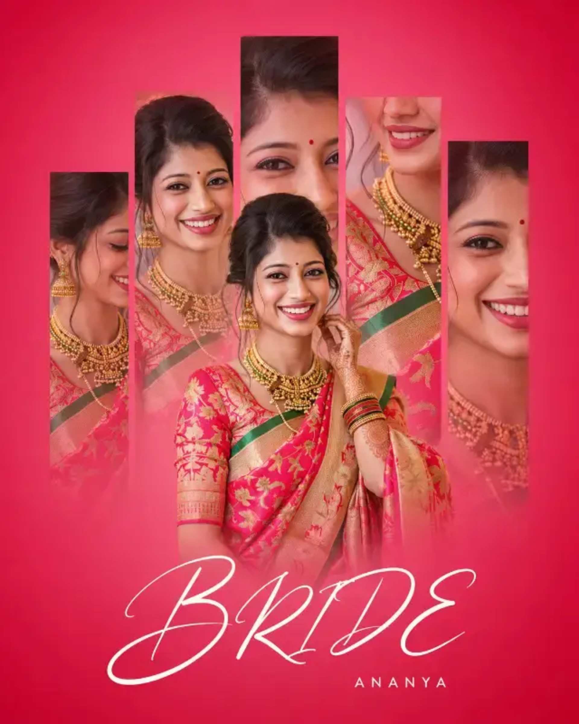 Indian Bridal Portrait Poster with User Photo prompt - Indian bridal portrait, custom AI portrait, user photo integration, ethnic bridal art, personalized wedding poster, AI image generation, photo-realistic