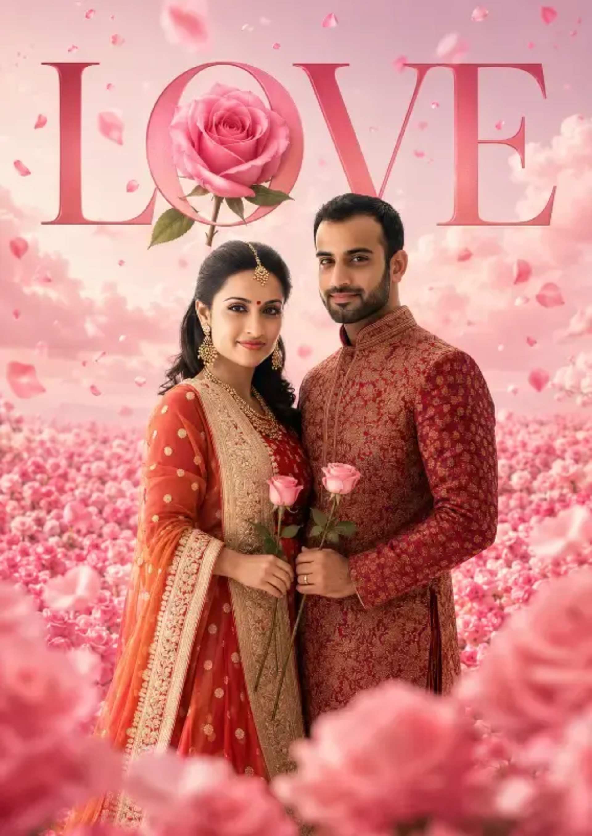 Custom Romantic Couple Poster with Photo Identity Lock prompt - Romantic Poster AI, Couple Photo Editor, Custom Romantic Art, AI Identity Lock, Fashion Editorial Poster, Pink Rose Aesthetic, Personalized Love Art