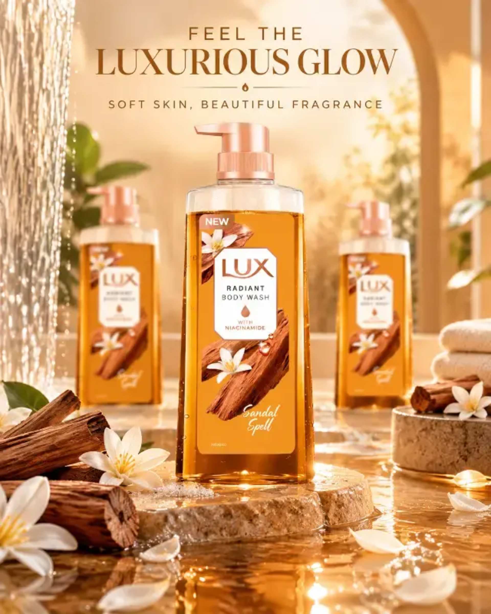 Premium Body Wash Ad: Luxury Visuals & Text prompt - Body Wash Ad, Product Photography, Luxury Cosmetics, AI Advertising, Image Generation