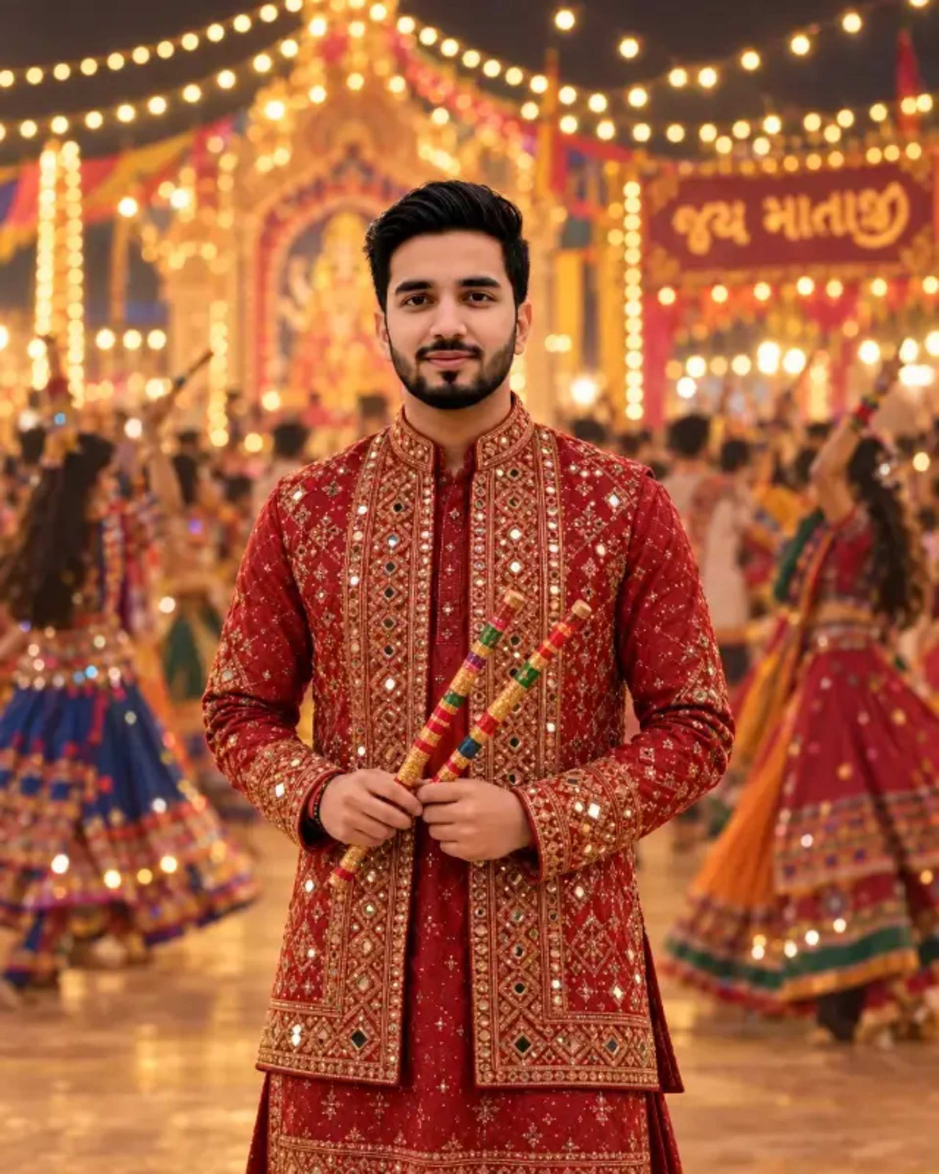 Cinematic Navratri Portrait: Garba Festivity Photo - AI Prompt by Prakash Sharma Cinematic Navratri Portrait: Garba Festivity Photo prompt - Navratri Portrait, Garba Festival, Cinematic AI, Dandiya Photo, Festive Outfit, AI Photo Editor, Cultural Portrait, DSLR Style AI