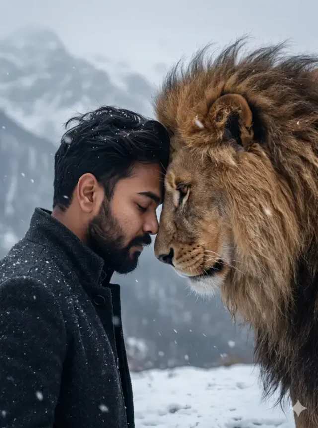 Cinematic Man Lion Soul Bond AI prompt