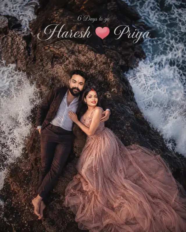 Cinematic Aerial Pre-Wedding Couple prompt - couple portrait, beach photography, pre wedding photoshoot, romantic photography, western attire, elegant gown, natural light photography