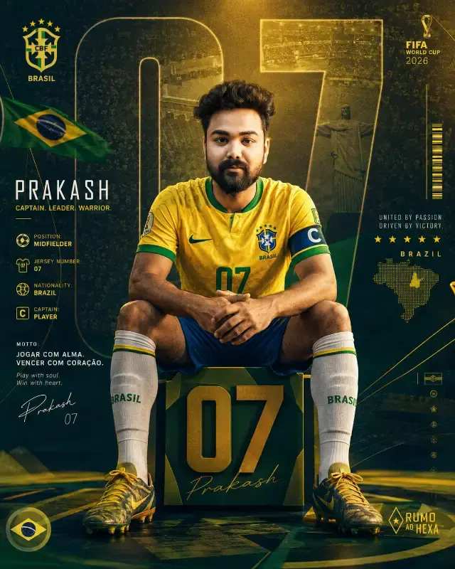 Custom World Cup 2026 Football Star Poster prompt - FIFA World Cup 2026, Football Player Poster, Custom Sports Portrait, Athlete Campaign, National Team Jersey, Football Club Poster, Cinematic Sports Photography, Premium Editorial Image, Player Profile Poster, AI Identity Preservation