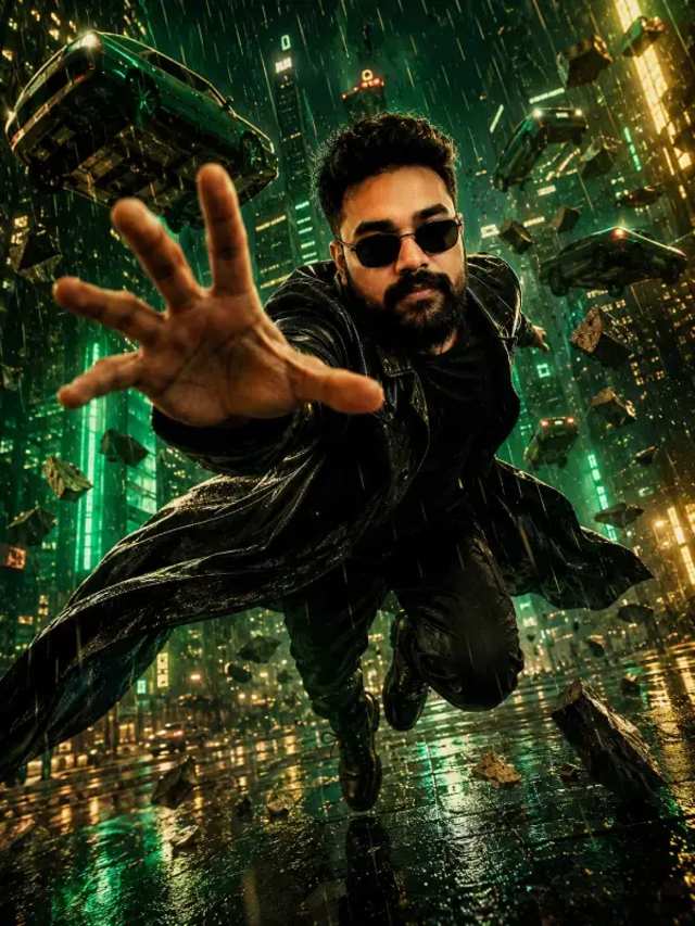 Realistic Cyberpunk Action Portrait: Leap, Rain, Neon prompt - Cyberpunk action portrait, Cinematic rain scene, Futuristic city night, Telekinetic power, Black leather coat, Emerald neon lighting, Golden rim light, Realistic character art, Dynamic action pose, Sci-fi hero portrait