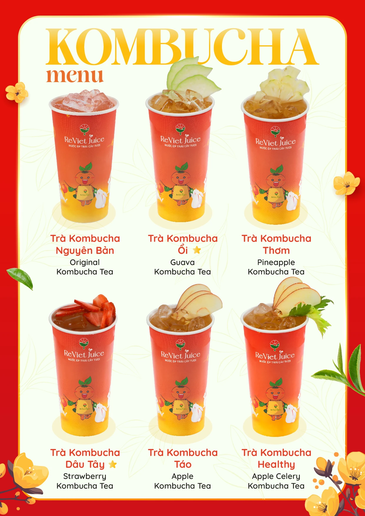 các món trà Kombucha mix nước ép trái cây của ReViet các món trà Kombucha mix nước ép trái cây của ReViet