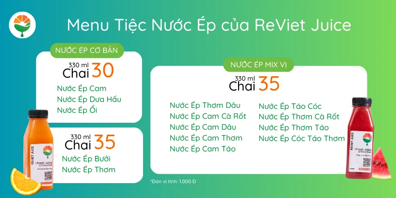 Thực đơn tiệc nước ép trái cây tại TP Hồ Chí Minh