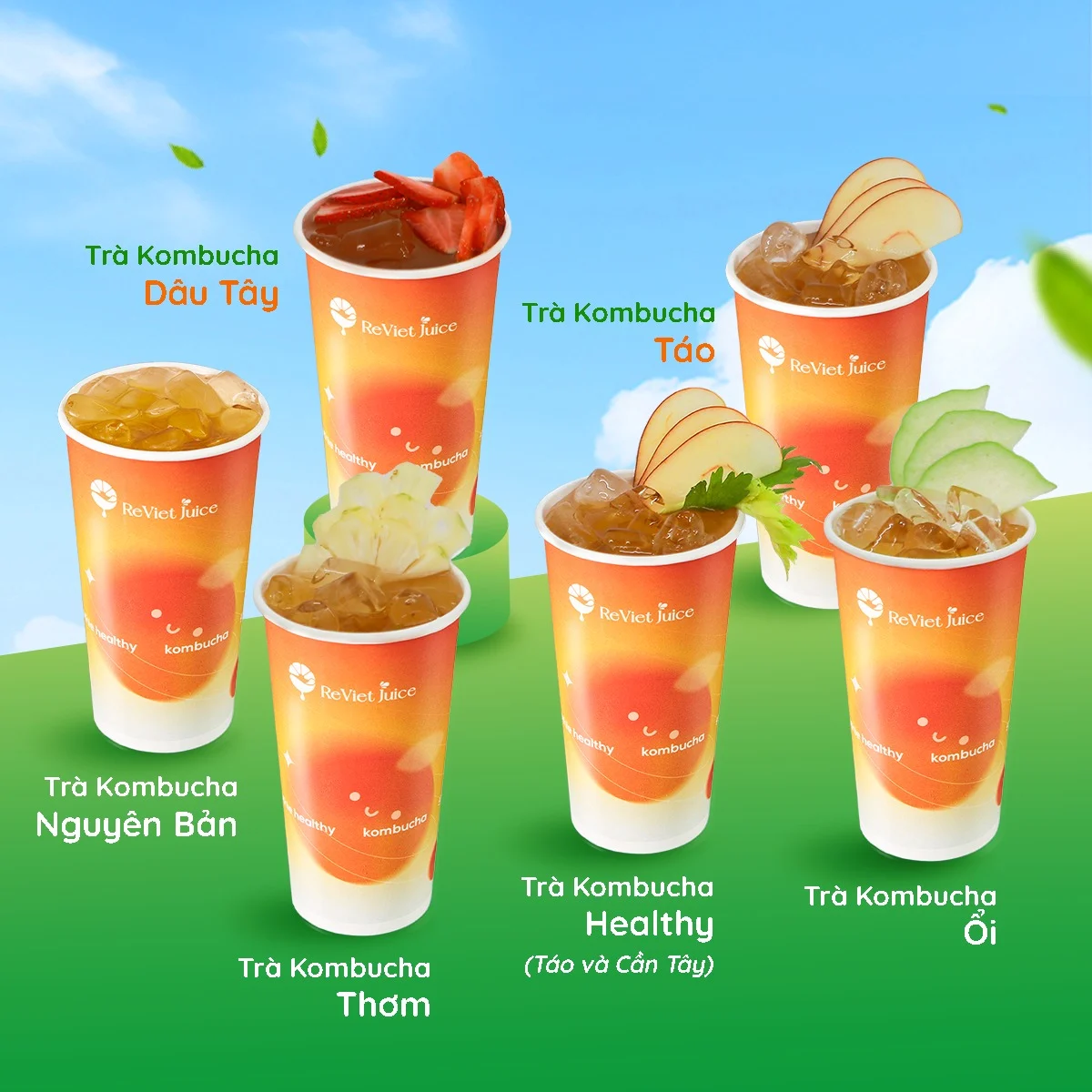 Menu trà Kombucha của nhà ReViet Juice
