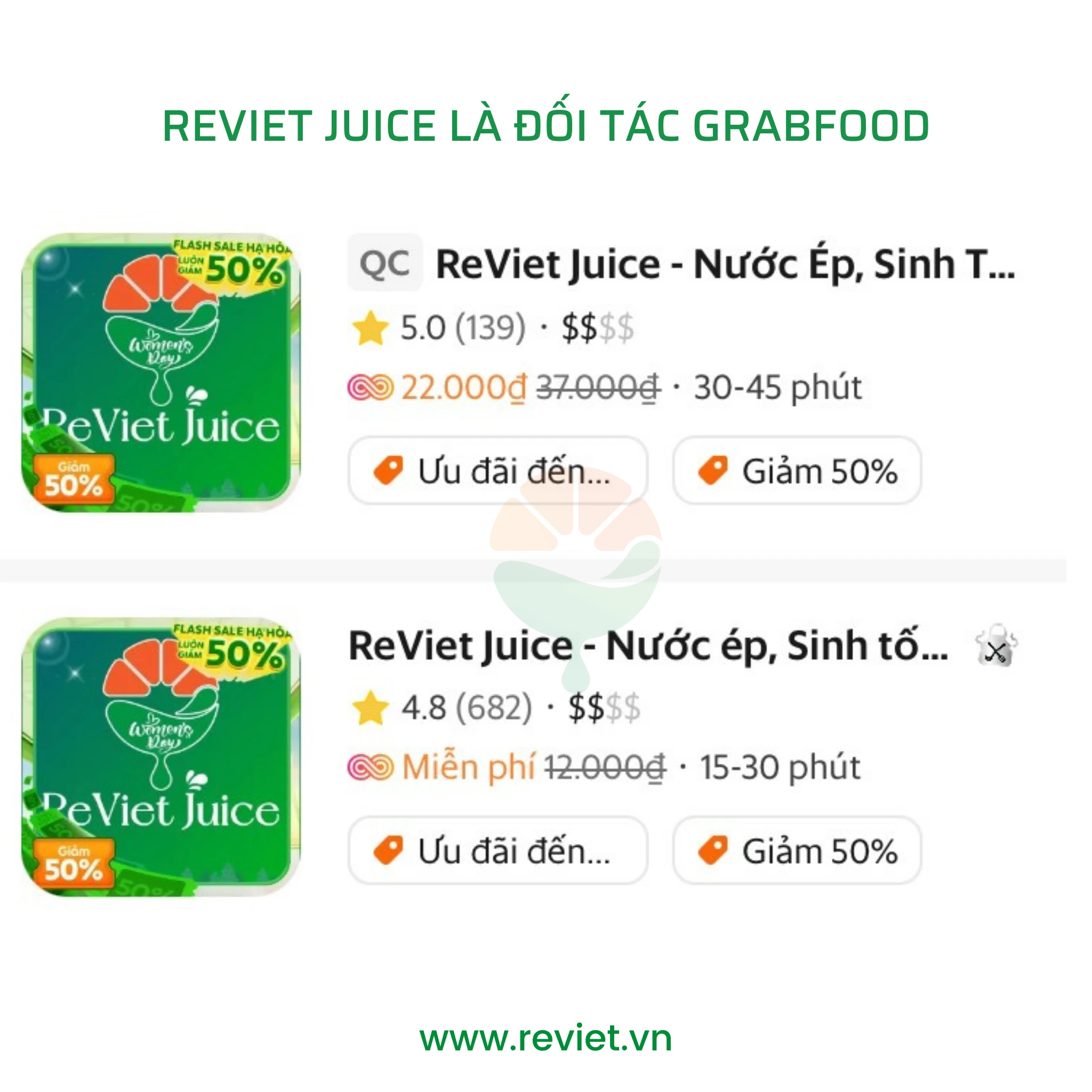 ReViet juice là Đối tác GrabFood