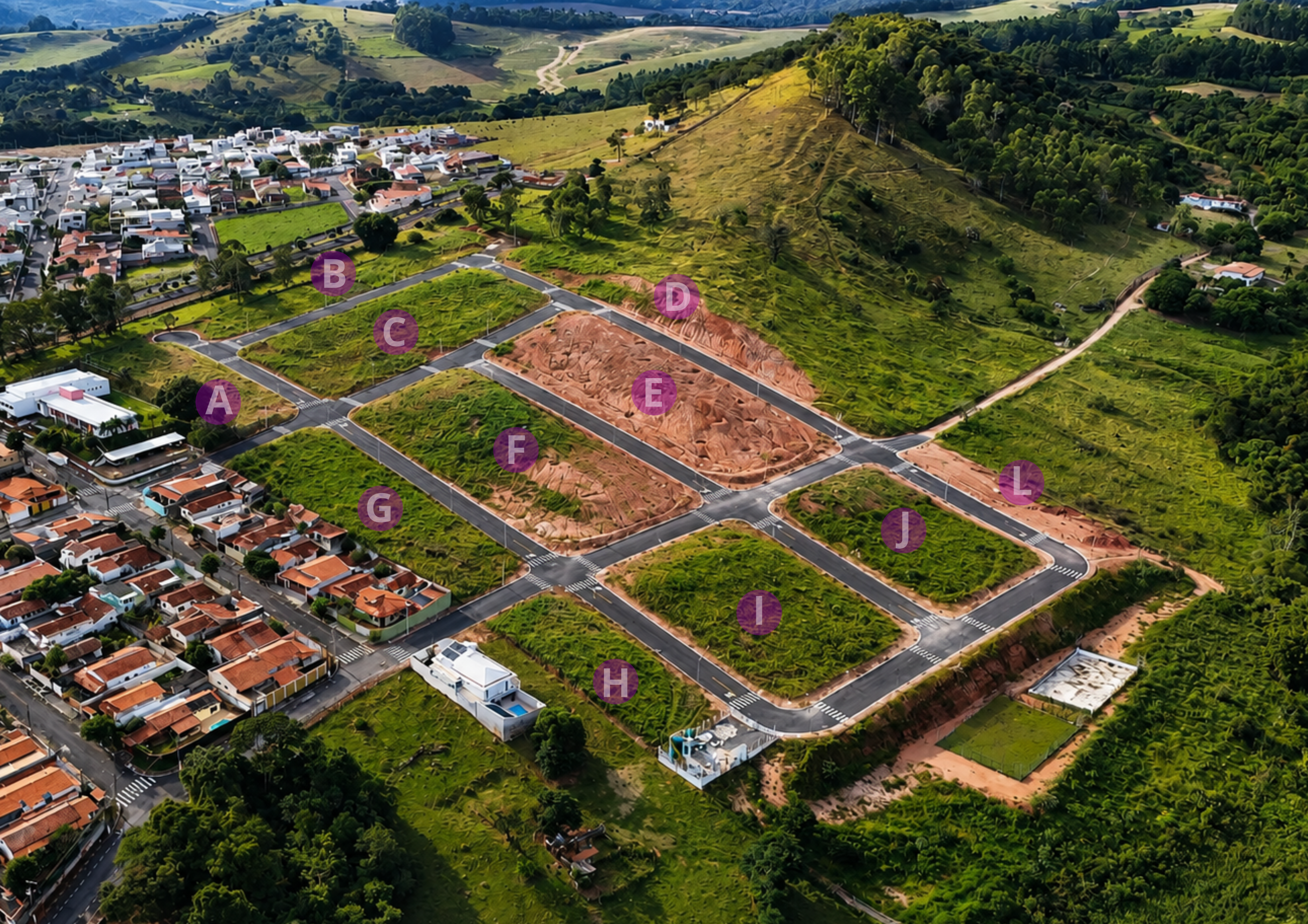 Mapa aéreo interativo do Residencial Bouganville