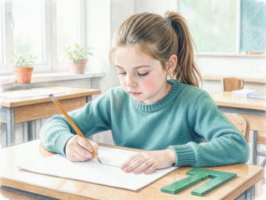 Dziecko rysujące ekierką prostą na kartce papieru