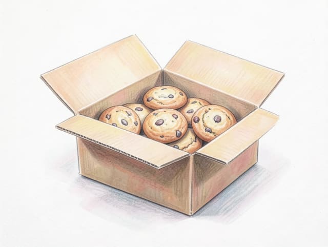 Świeże ciastka pakowane do kartonowego pudełka w piekarni