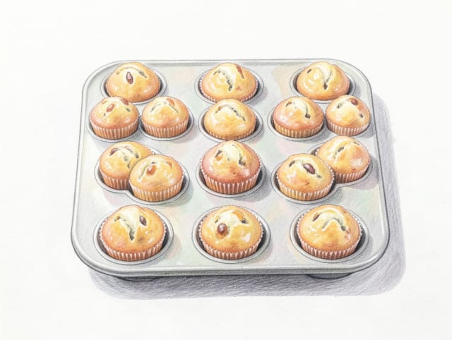 Tacka do muffinek z ciastkami ułożonymi w regularne rzędy i kolumny