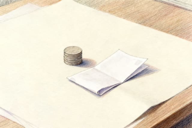 Stosik monet i banknot ułożone obok krótkiej linijki