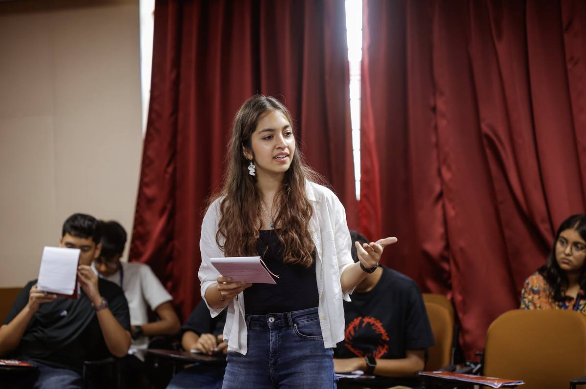 Student presenting with confidence