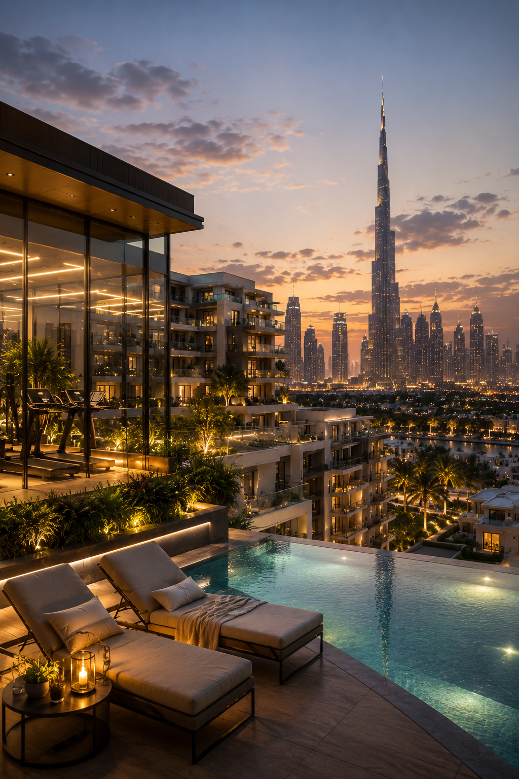 Luxury architecture with temple reflections and immersive lifestyle visuals
