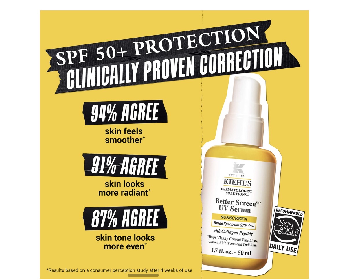 Kiehl’s mini better screen™ UV serum SPF 50+ facial sunscreen with collagen peptide
