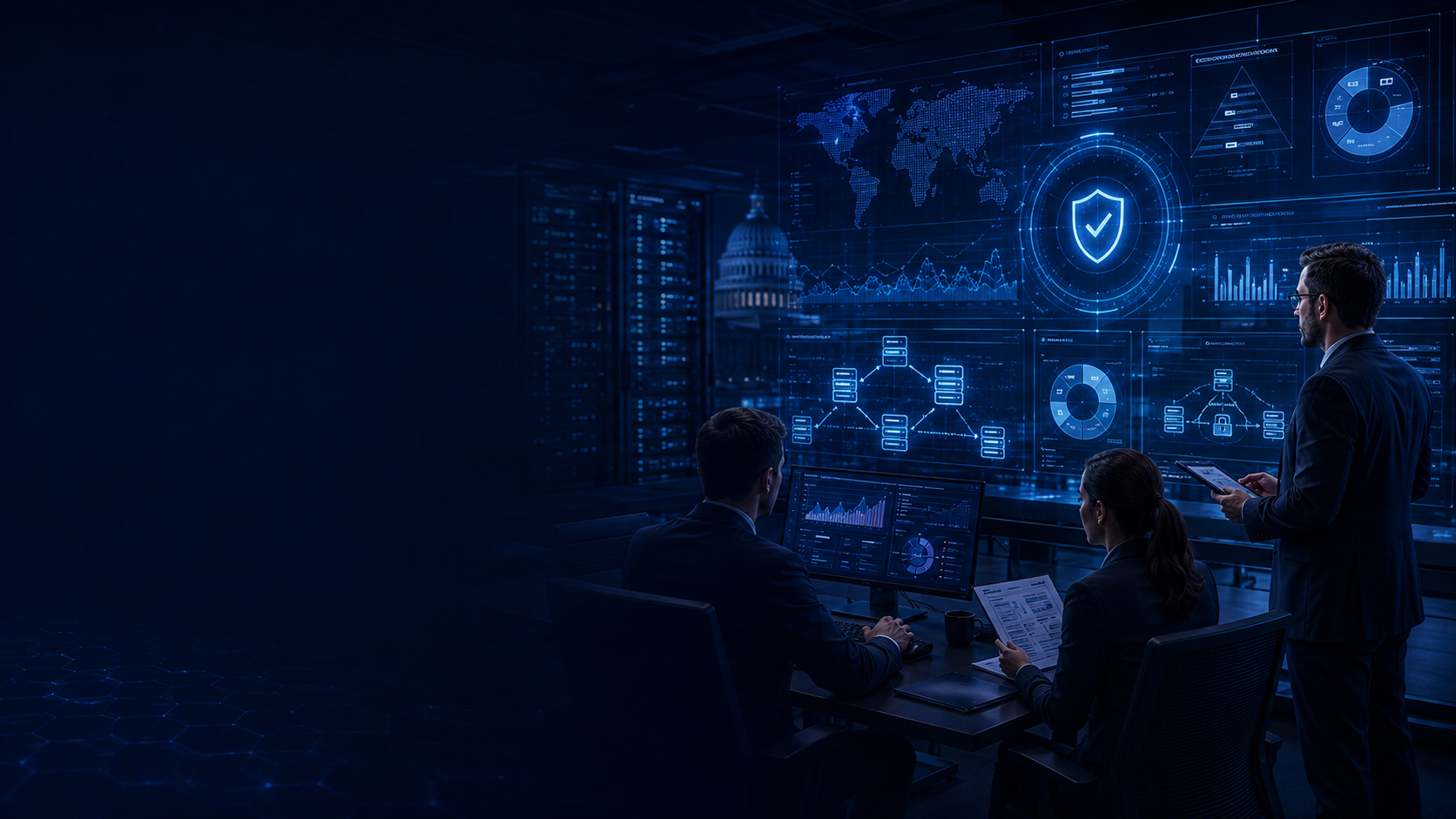 Enterprise assessment professionals reviewing compliance, governance, resilience, and infrastructure risk