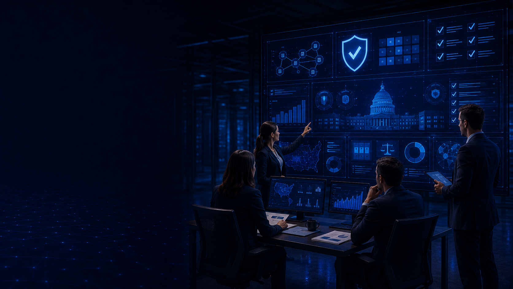 Compliance and governance dashboard displaying control status and policy information
