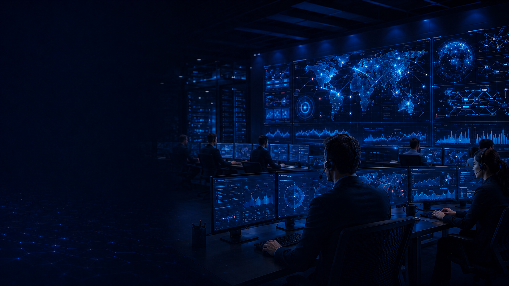 Security operations analysts monitoring global threat activity