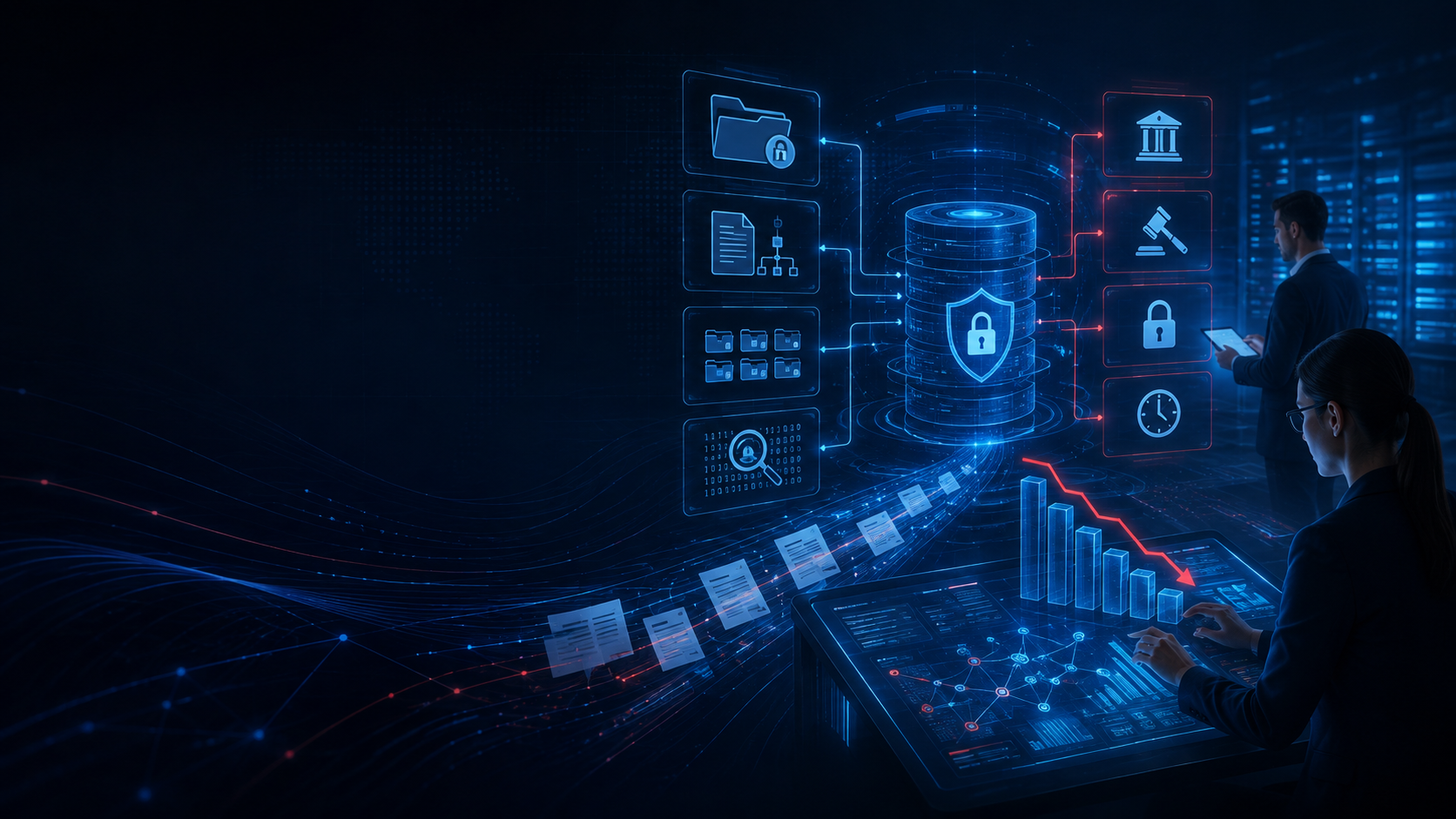 Legal and technical teams reviewing data governance and eDiscovery systems