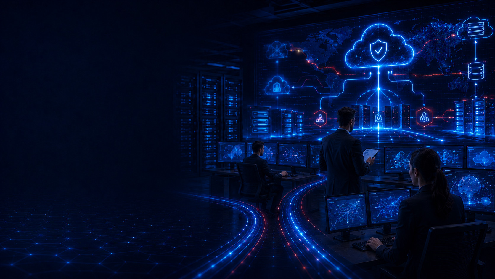 Operations team monitoring business continuity and disaster recovery systems