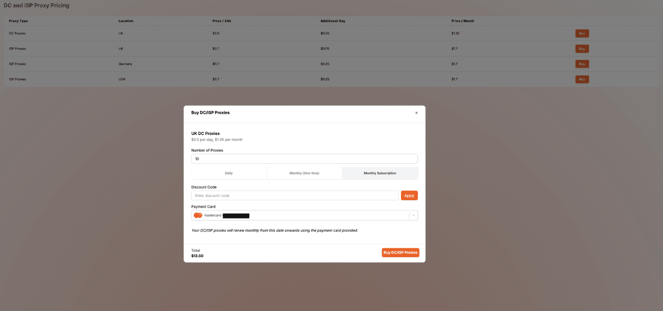 Monthly subscriptions