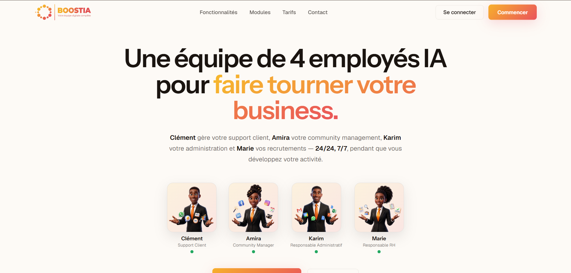 Boostia — Votre équipe digitale, propulsée par l'IA — projet applications web réalisé par Sougui Web Agency