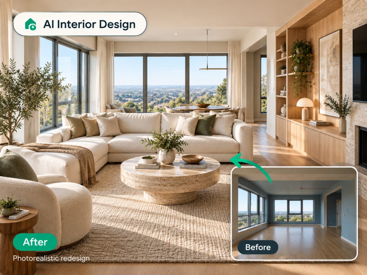 Room after AI interior redesign in Scandinavian style