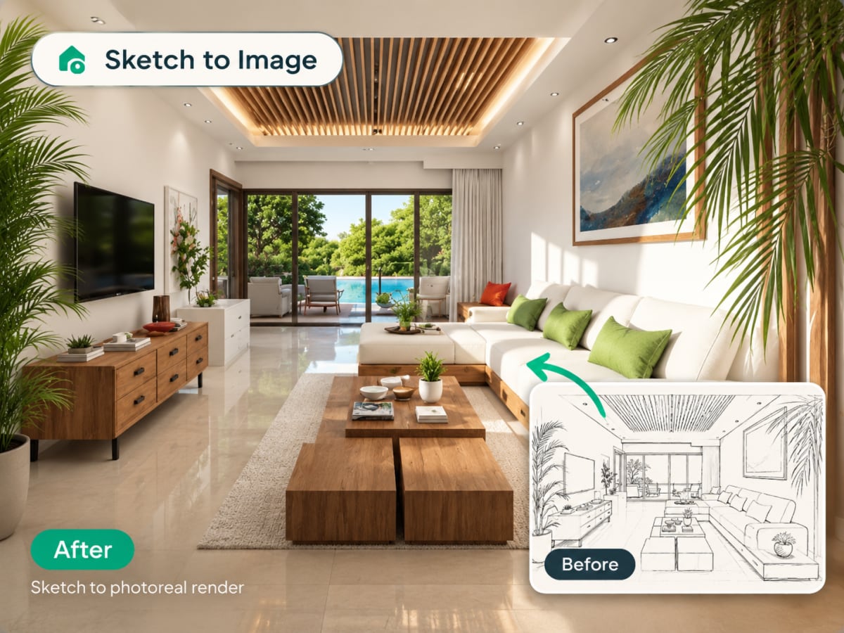 Hand-drawn sketch turned into a photorealistic render