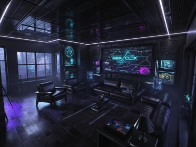 Cyberpunk interior design style example