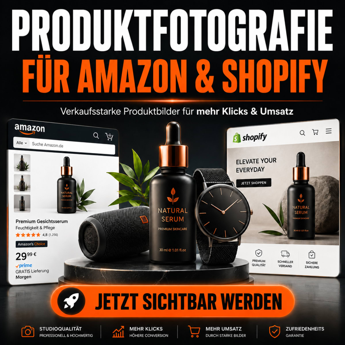 Professionelle Produktbilder für Amazon Listings, die Dein Produkt klar zeigen, Vertrauen schaffen und mobil schnell überzeugen.