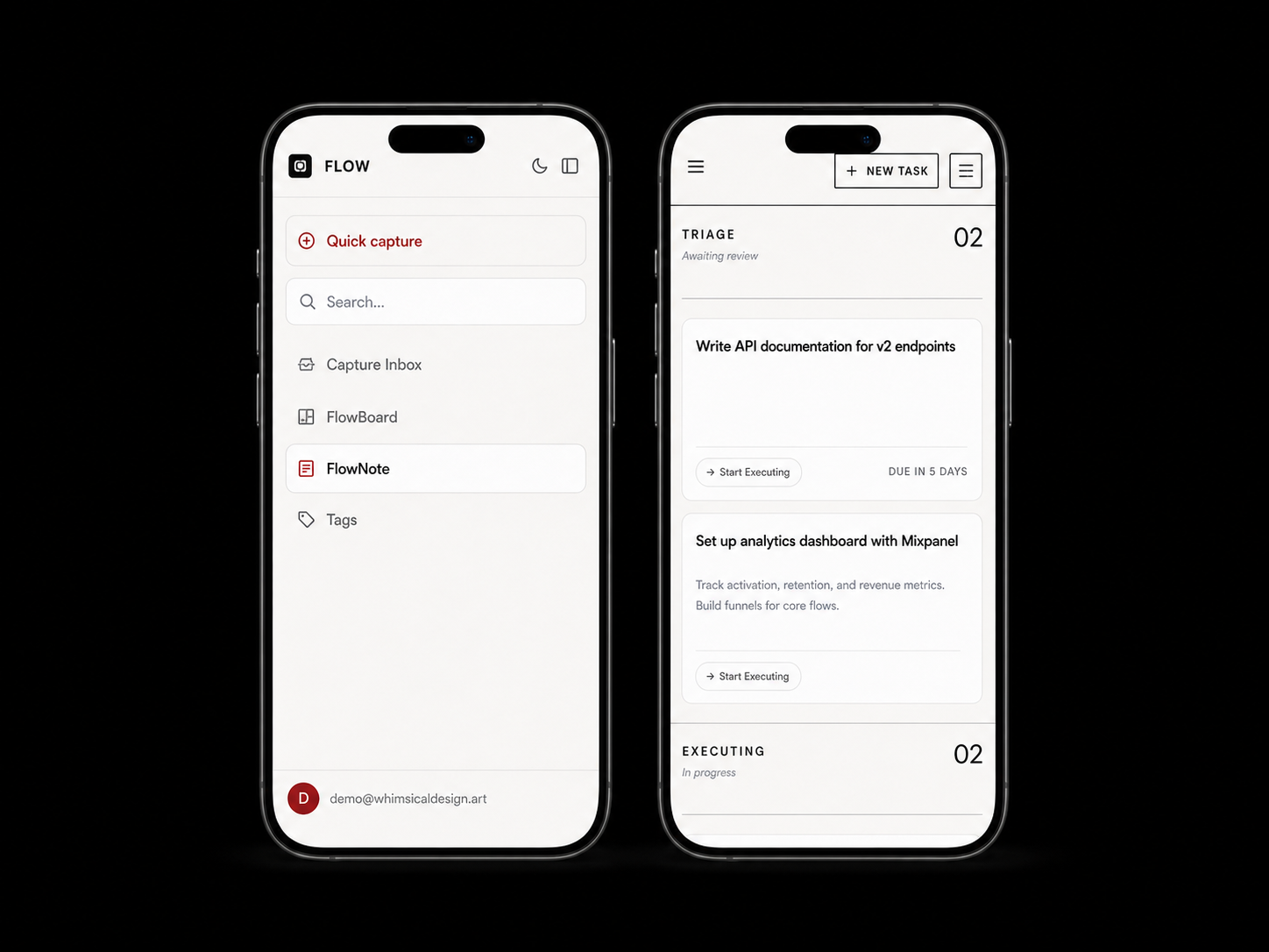 Flow productivity app shown on two iPhones
