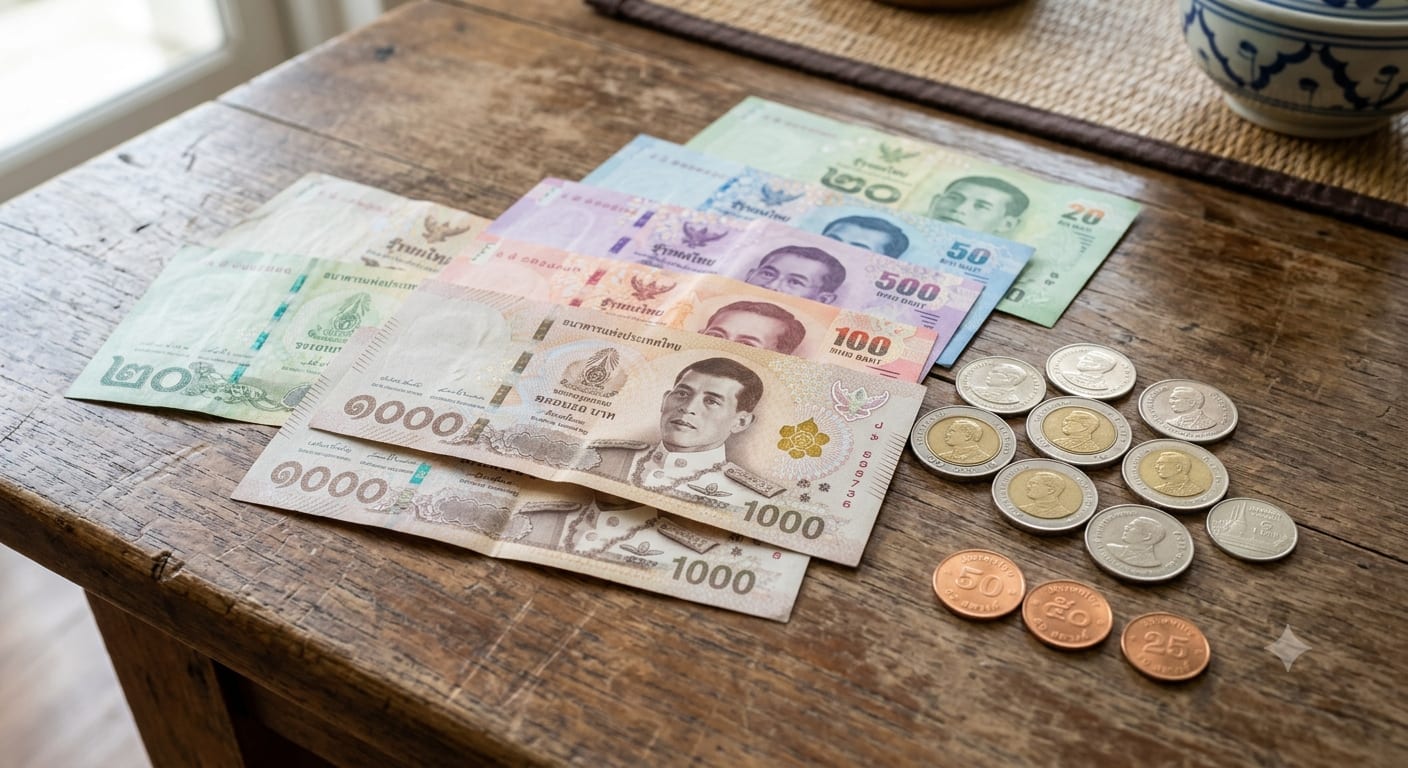 Thai baht notes in mixed denominations
