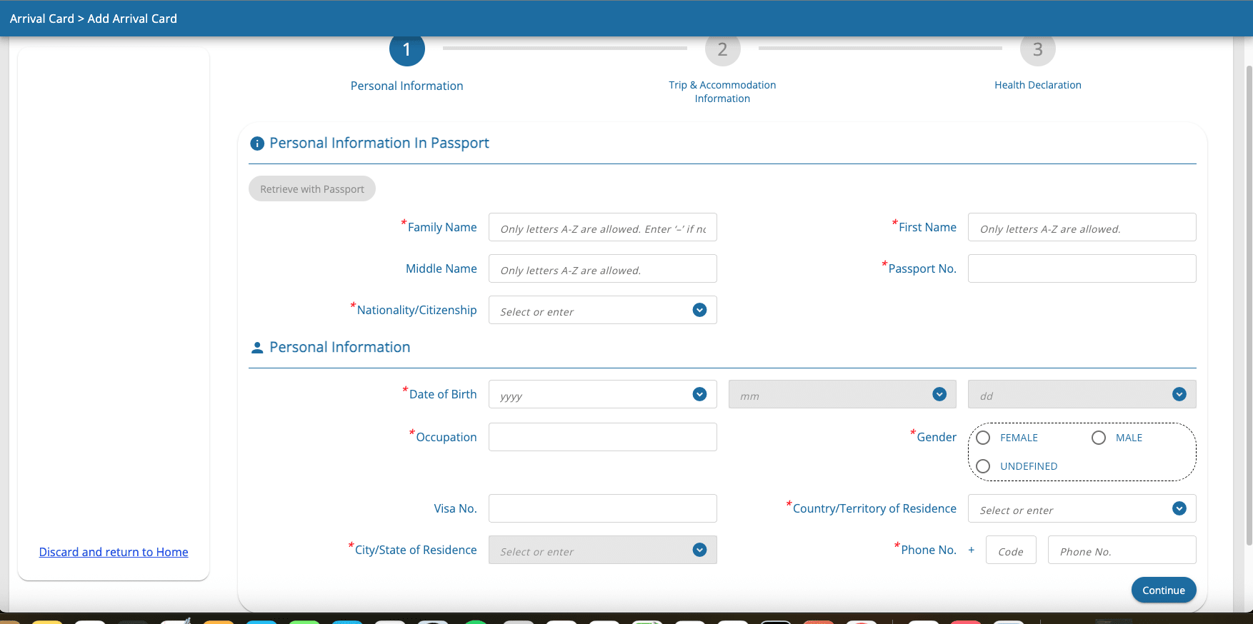 A laptop or phone showing an online travel form