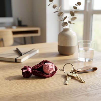 Handmade Crochet Pink Tulip Bouquet Keychain