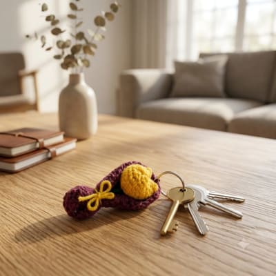 Handmade Crochet Yellow Tulip Bouquet Keychain For Car Keys, Bags & Gifting