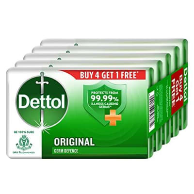 Dettol Original Germ Protection Bathing Soap – 4 + 1 Free | 75 g Each | Pack of 5