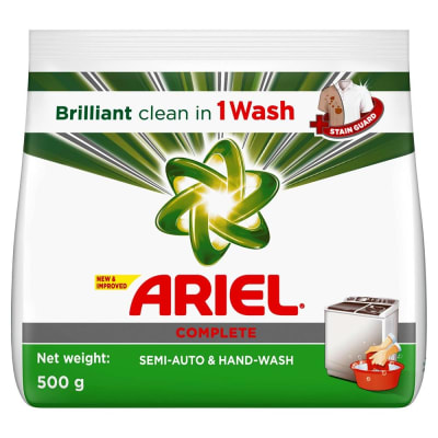 Ariel Complete Detergent Powder – 500 g | Powerful Stain Removal & Deep Cleaning
