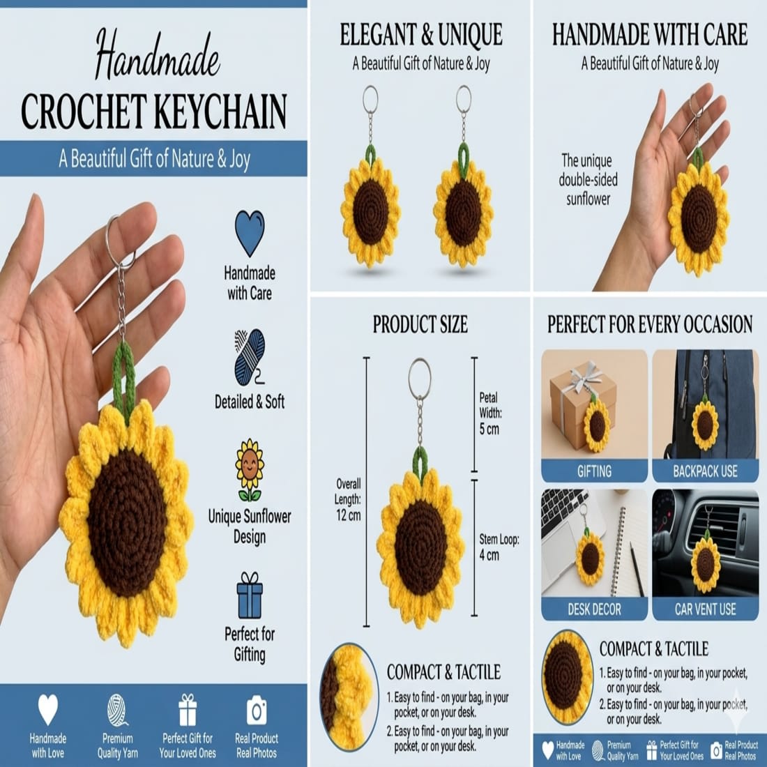 Sunflower Crochet Keychain