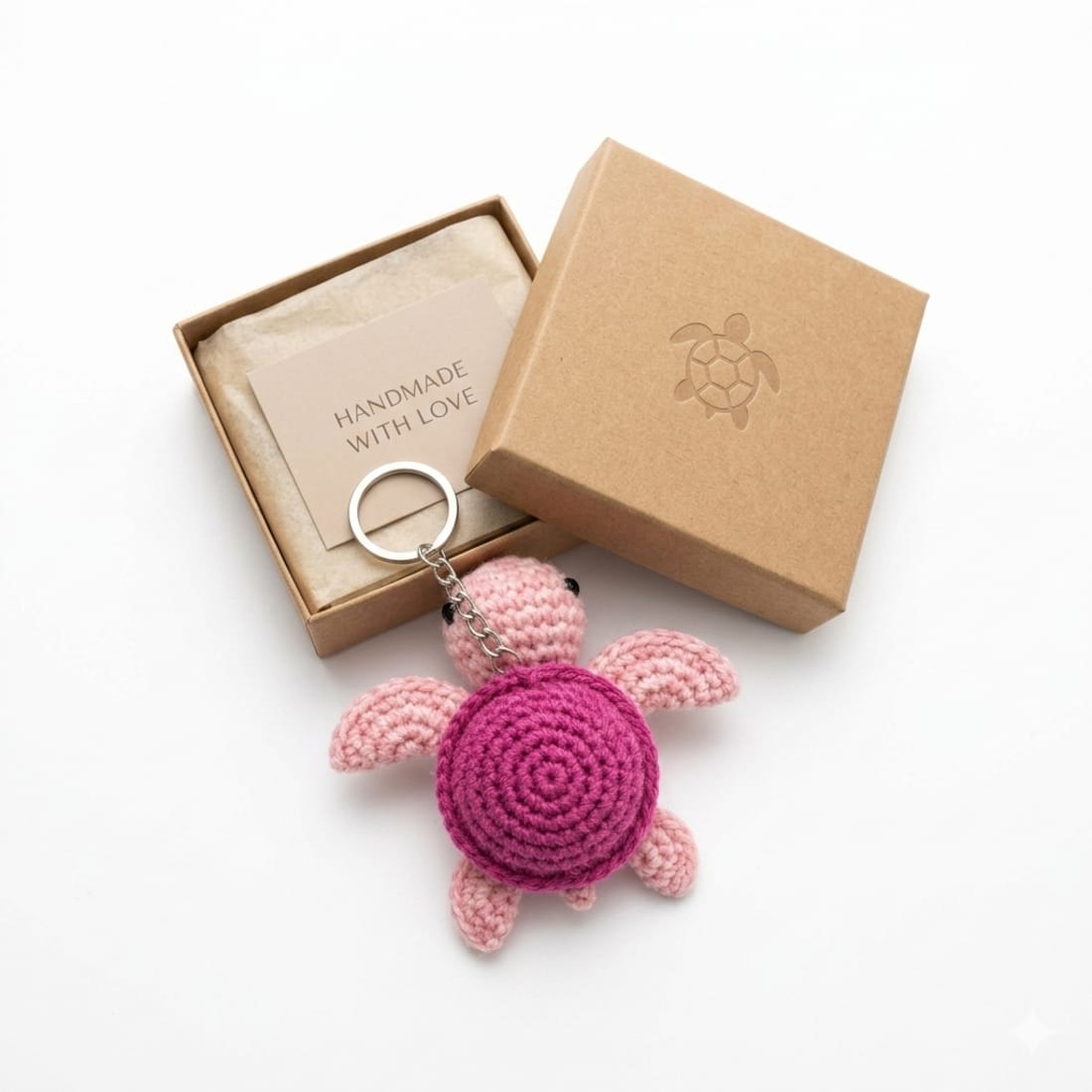 Pink Turtle Crochet Keychain