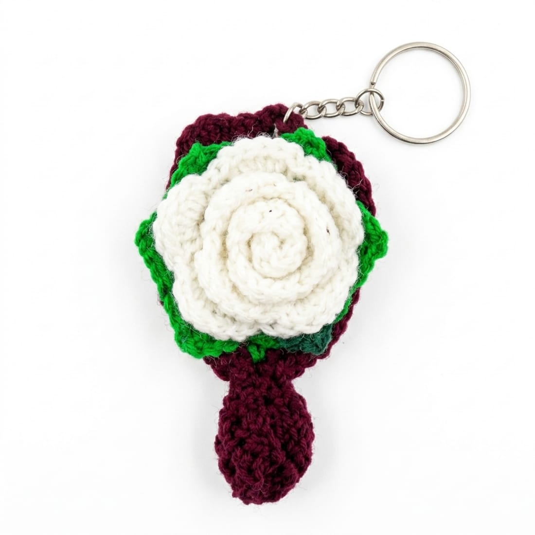 White Rose Bouquet Crochet Keychain