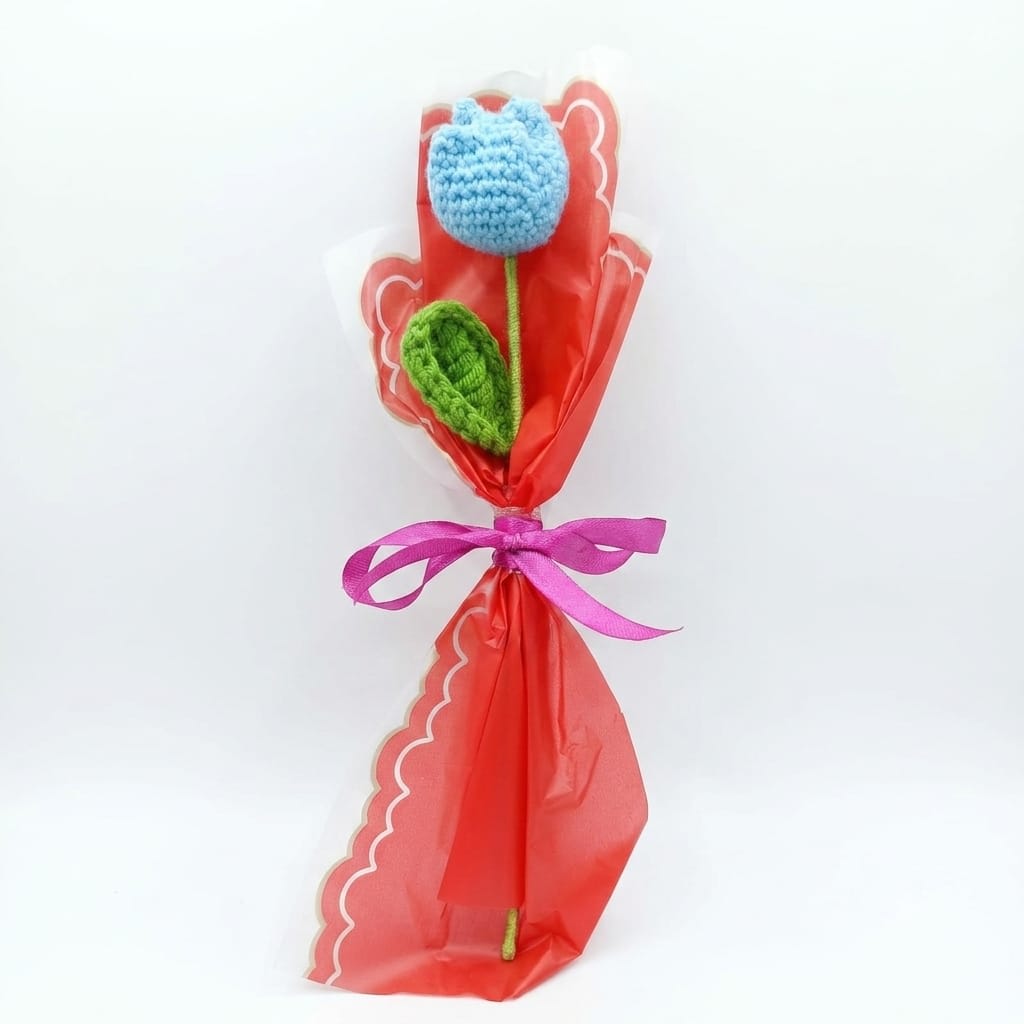 Handmade Crochet Blue Tulip Flower