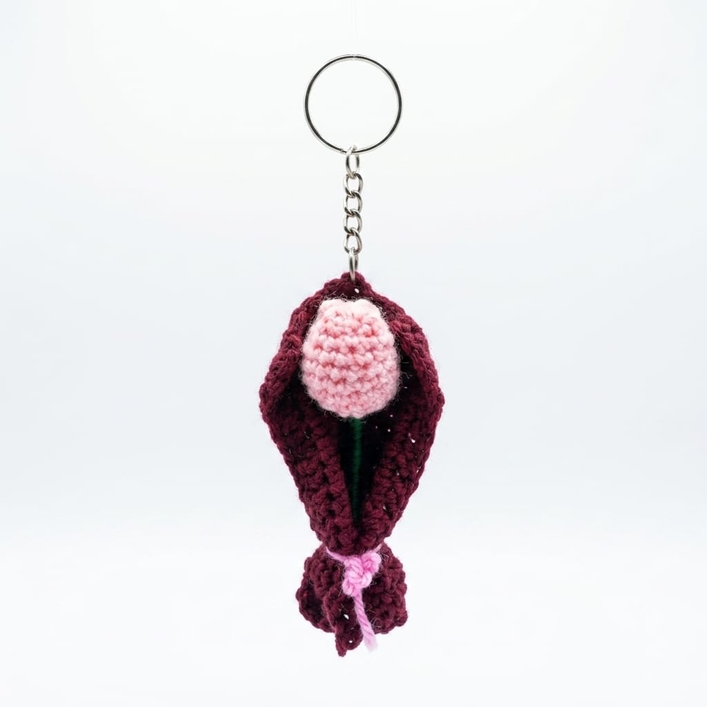 Handmade Crochet Pink Tulip Bouquet Keychain