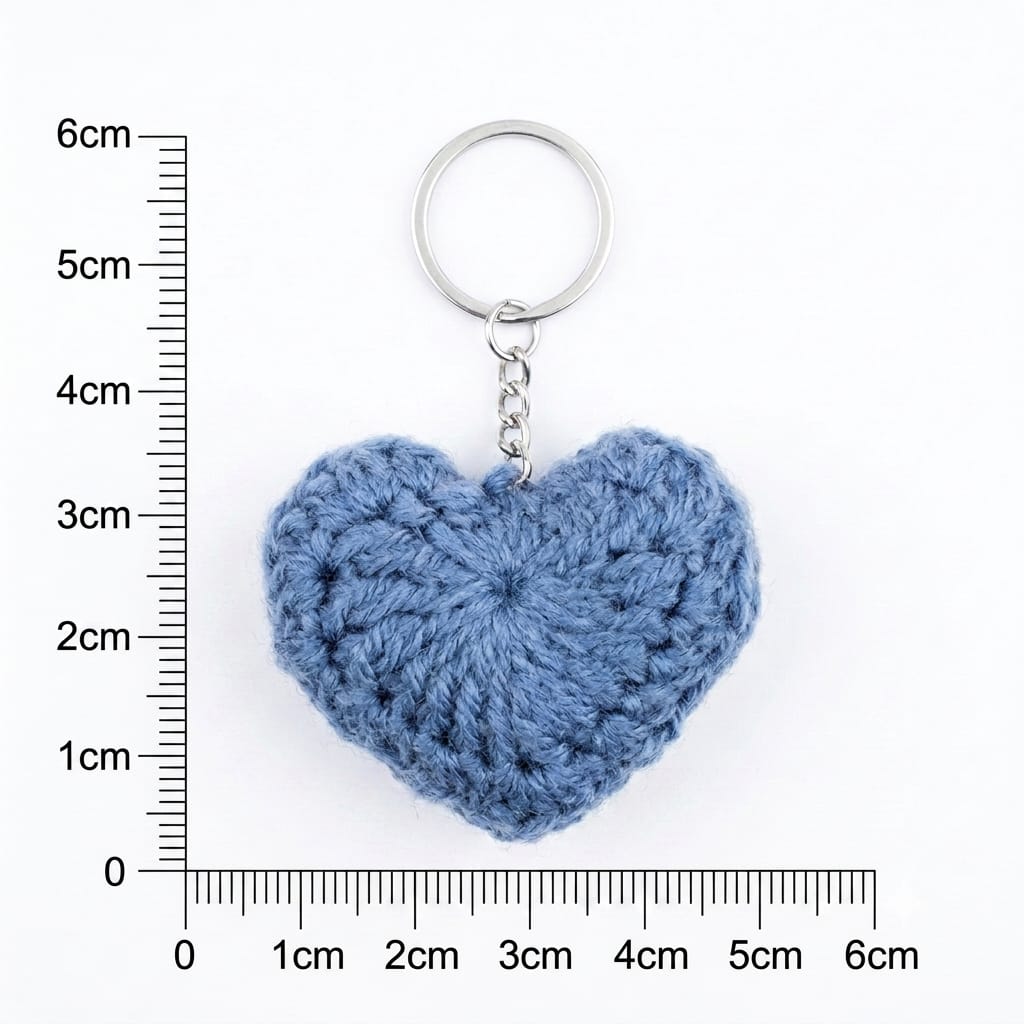 Handmade Crochet Blue Heart Keychain Soft Puffy Bag Charm For Car Keys, Bags & Gifting